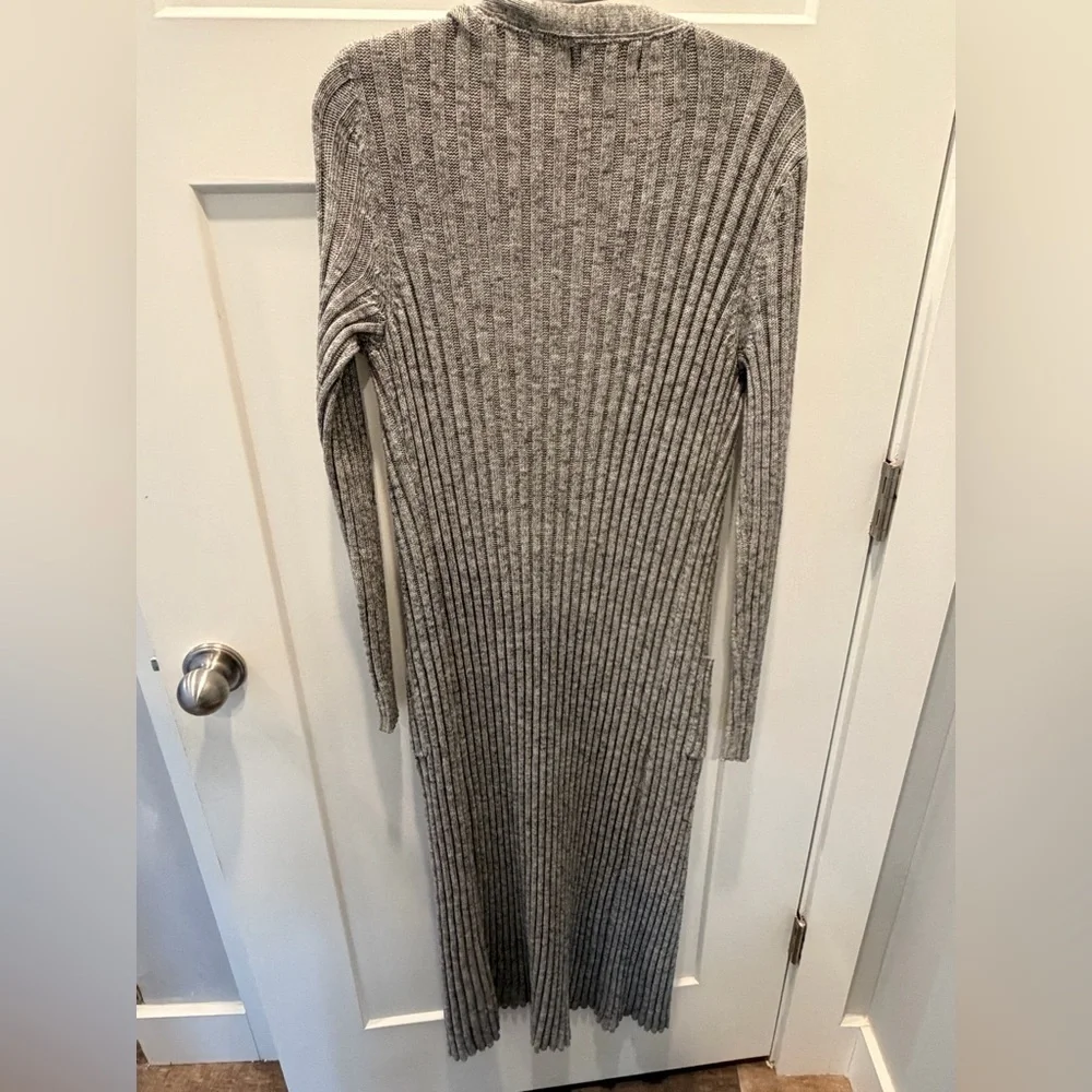 Mossimo Women Longline Ribbed Duster Cardigan Gray Open Front Sweater Pockets S